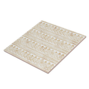 Azulejo De Cerâmica Design de rabiscar Tribal Dourado e Branco