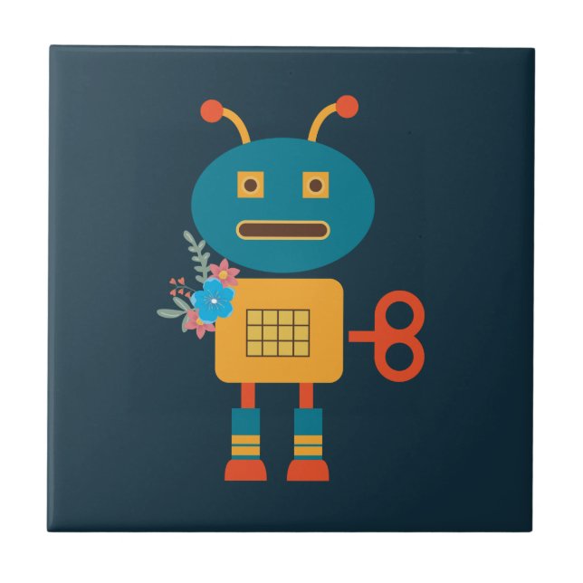Azulejo De Cerâmica Design de robots bonitos para crianças (Frente)