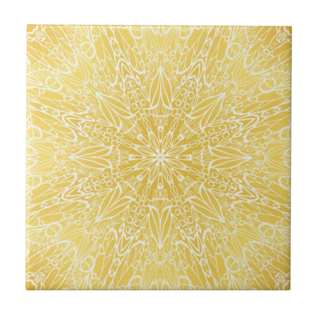 Azulejo De Cerâmica design de sol Dourado de estrela geométrica branca (Frente)