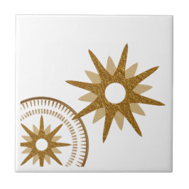 Azulejo De Cerâmica Design de Starburst Celestial Dourado e branco