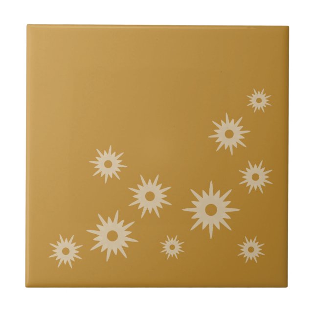 Azulejo De Cerâmica Design de Starburst Dourado do Ochre do século méd (Frente)