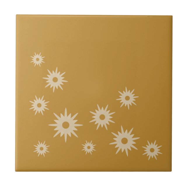 Azulejo De Cerâmica Design de Starburst Dourado do Ochre do século méd (Frente)