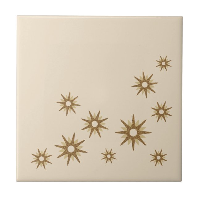 Azulejo De Cerâmica Design de Starburst Dourado do século médio (Frente)