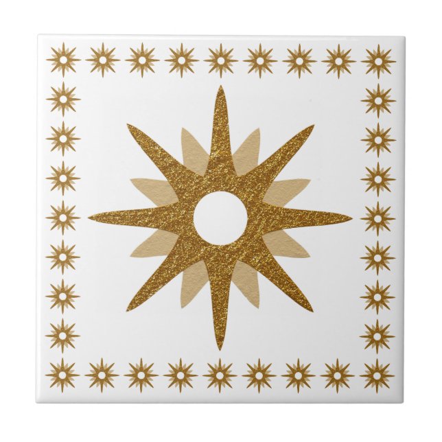 Azulejo De Cerâmica Design de Starburst Dourado moderno do século médi (Frente)