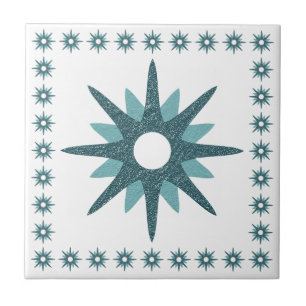 Azulejo De Cerâmica Design de Starburst Moderno Turquoise do Século mé
