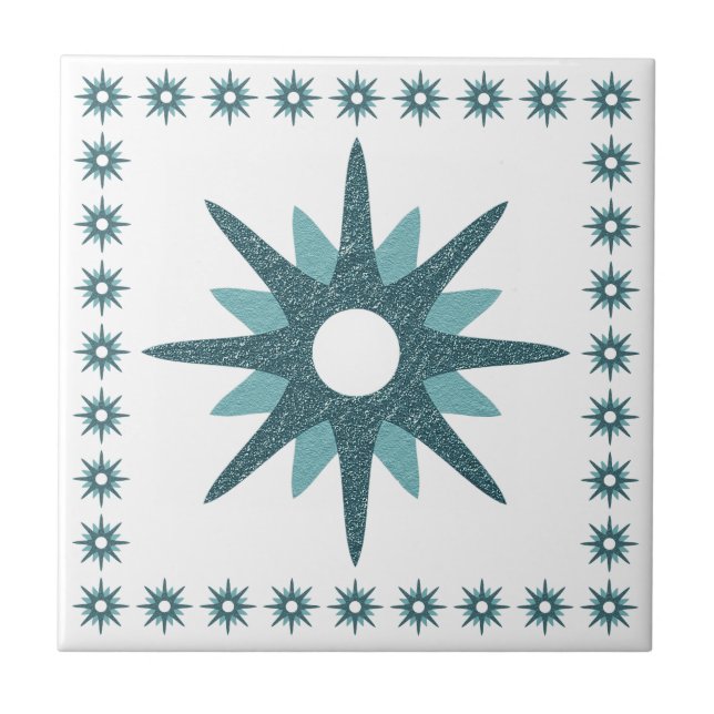 Azulejo De Cerâmica Design de Starburst Moderno Turquoise do Século mé (Frente)