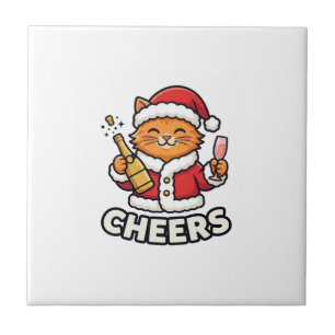 Azulejo De Cerâmica Design de Vetor de Gato de Natal Alegra