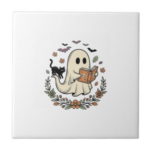 Azulejo De Cerâmica Design de Vetor Floral de Gato Fantasma Vintage de