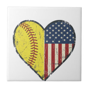 Azulejo De Cerâmica Design de Vetor Vintage Coração de Softbol Patriót