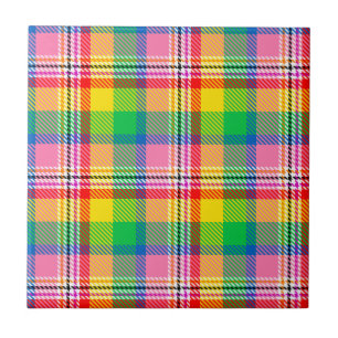 Azulejo De Cerâmica Design de Xadrez de Tartan Amarelo verde-rosa