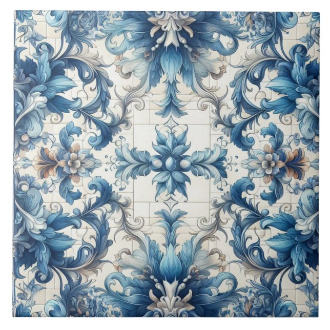 Azulejo De Cerâmica Design Decorativo Azul E Branco (Frente)