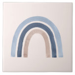Azulejo De Cerâmica Design do Arco-Íris Azul e Pêssego<br><div class="desc">Azulejo cerâmico com um arco-íris giro e caprichoso. Aquarelas azuis e de pêssego.</div>