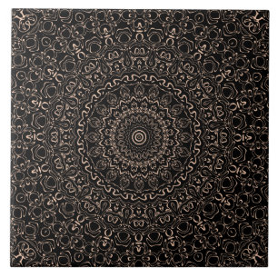 Azulejo De Cerâmica Design do Medalhão Negro e Laranja Pálido