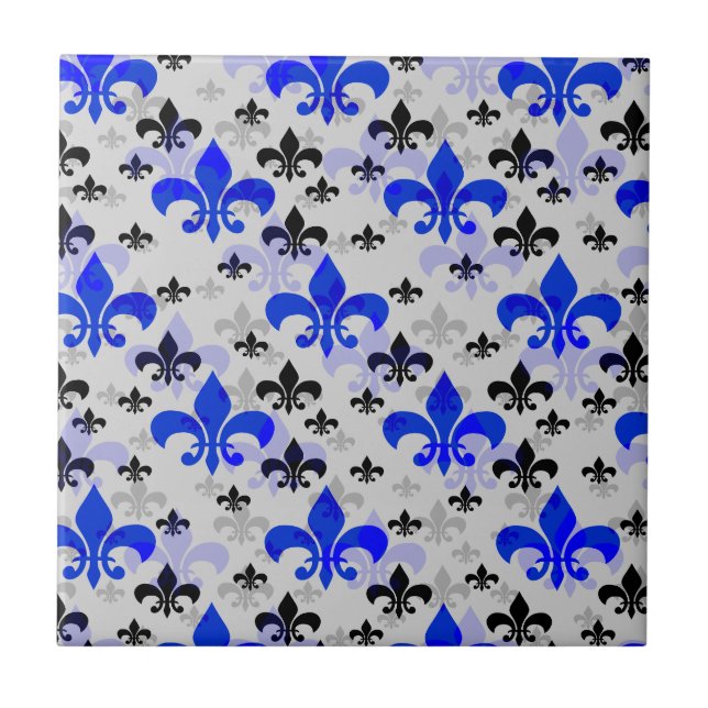 Azulejo De Cerâmica Design do padrão de superfície azul Fleur De Lis (Frente)