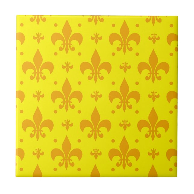 Azulejo De Cerâmica Design do padrão Fleur-de-lis amarelo (Frente)