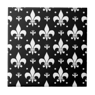 Azulejo De Cerâmica Design do padrão Fleur-de-lis preto