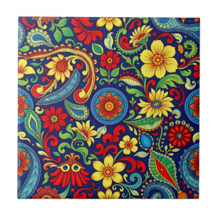 Azulejo De Cerâmica Design do Rainbow Colour Flor Paisley