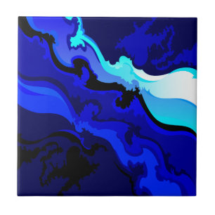 Azulejo De Cerâmica Design do redemoinho da onda dos azuis cobaltos