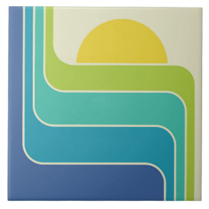 Azulejo De Cerâmica Design do Sol Geométrico Retro