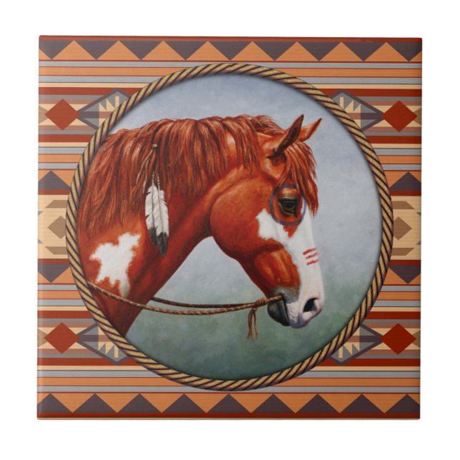 Azulejo De Cerâmica Design do Sudoeste da Índia Pinto Cavalo (Frente)