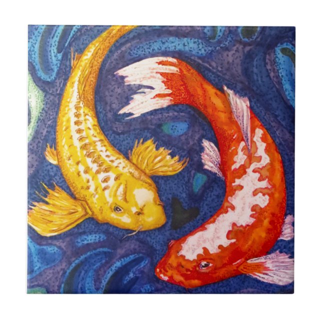 Azulejo De Cerâmica Design dobro dos peixes de Koi (Frente)