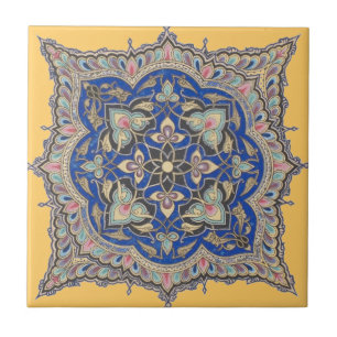 Azulejo De Cerâmica Design Dourado azul do Oriente Médio do amarelo