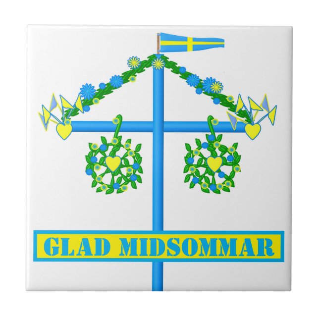 Azulejo De Cerâmica design escandinava, Glad Midsommar (Frente)