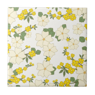 Azulejo De Cerâmica design floral amarelo-limão-verde-pastel