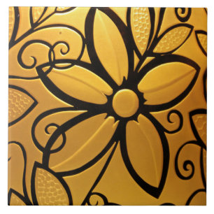 Azulejo De Cerâmica Design Floral Amarelo-Ouro radiante