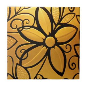 Azulejo De Cerâmica Design Floral Amarelo-Ouro radiante