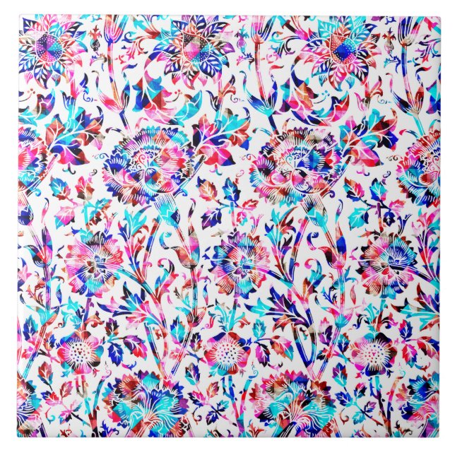 Azulejo De Cerâmica Design floral colorido (Frente)