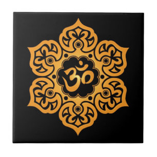 Azulejo De Cerâmica Design floral de Aum, preto do ouro