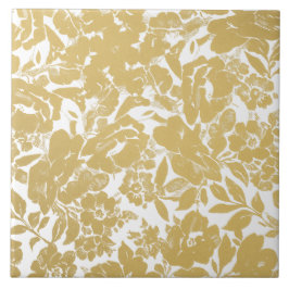 Azulejo De Cerâmica Design Floral Dourado Elegante