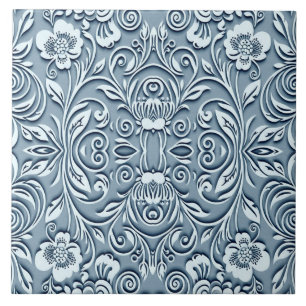 Azulejo De Cerâmica Design Floral embutido embebido em aço azul