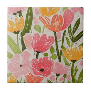 Azulejo De Cerâmica Design Floral Moderno do Meio século Retroativo