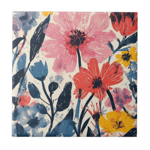 Azulejo De Cerâmica Design Floral Moderno do Meio século Retroativo