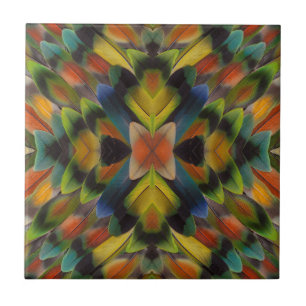 Azulejo De Cerâmica Design Fractal das Penas do Agapornis