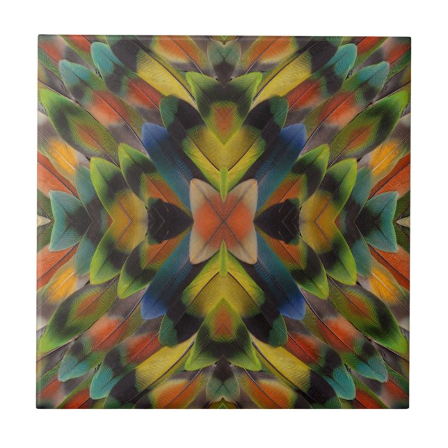 Azulejo De Cerâmica Design Fractal das Penas do Agapornis (Frente)
