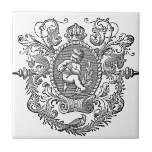 Azulejo De Cerâmica Design francês do querubim da tipografia do