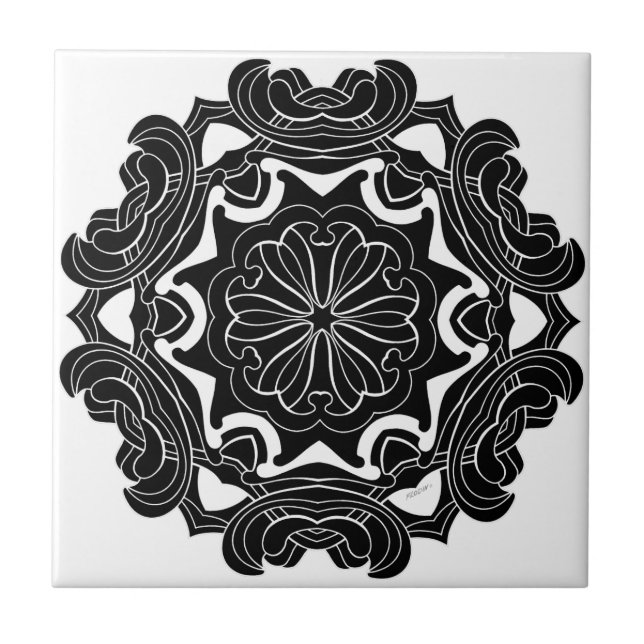 Azulejo De Cerâmica Design Geométrico preto e branco (Frente)