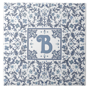 Azulejo De Cerâmica Design Gráfico Floral de Rico Azul Personalizado