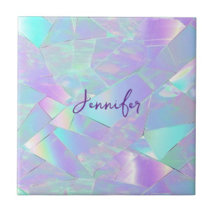 Azulejo De Cerâmica Design Iridescente Azul e Roxo, Nome em Letra