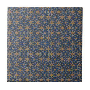 Azulejo De Cerâmica Design Petal Dourada e azul