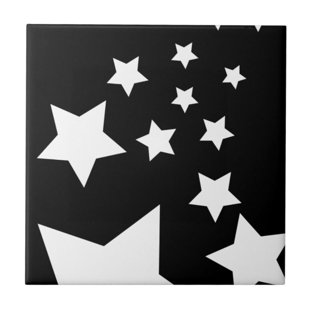 Azulejo De Cerâmica Design preto e branco da estrela do divertimento (Frente)