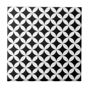 Azulejo De Cerâmica Design preto e branco das estrelas dos círculos