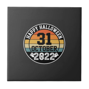 Azulejo De Cerâmica Design retrô do pôr do sol de Halloween 31 de outu