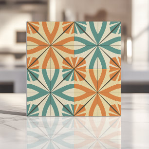 Azulejo De Cerâmica Design Retro Starburst em Verde-Azul e Terracota