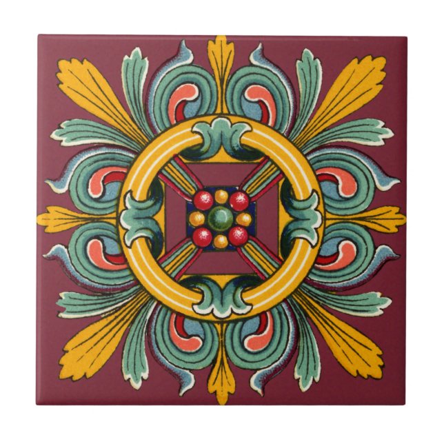 Azulejo De Cerâmica Design Rosa escuro vitoriano (Frente)