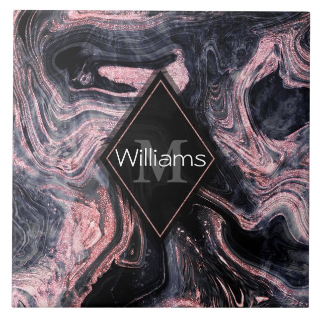 Azulejo De Cerâmica design rosa na moda abstrato marbleized (Frente)