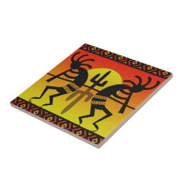 Azulejo De Cerâmica Design Tribal Kokopelli Cactus